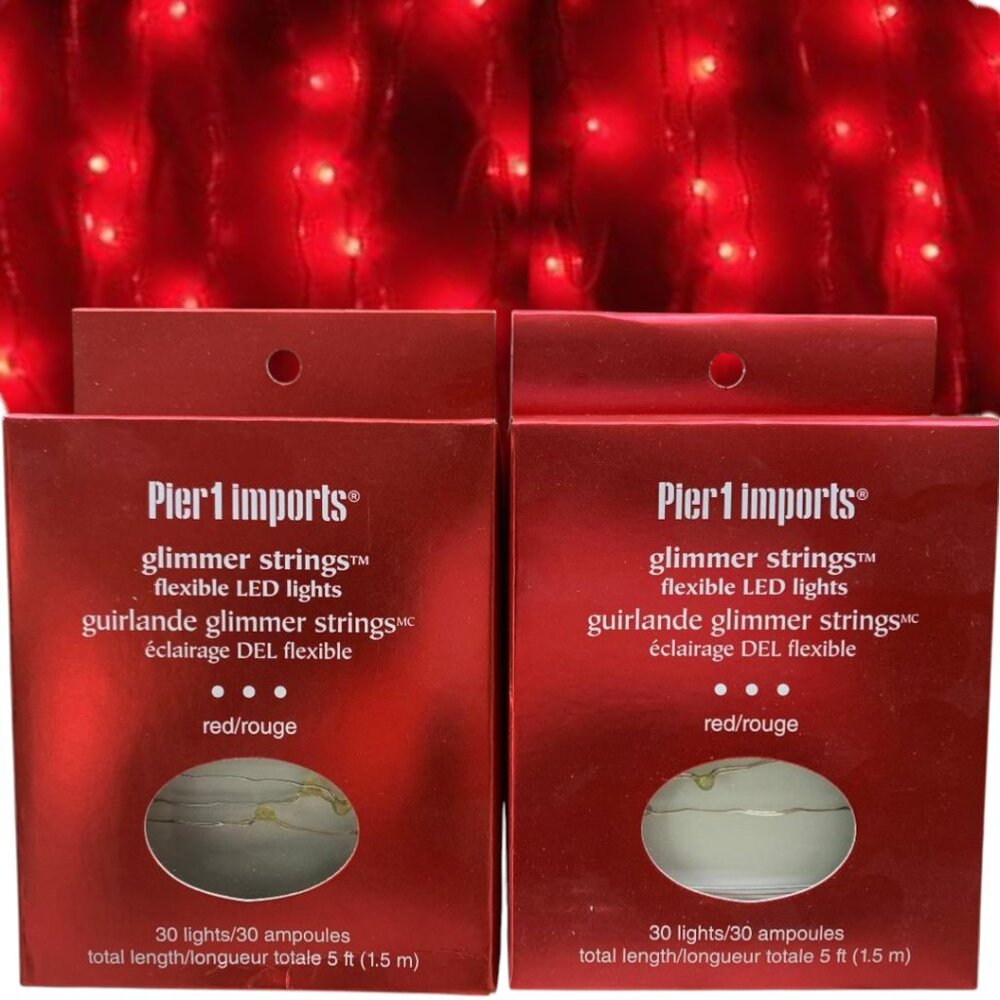 Pier 1 Red Glimmer Strings Flexible LED Lights SET OF 2 BOXES NWT